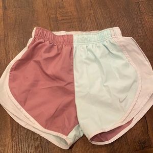 LAVENDER AND LIGHT BLUR SPLIT NIKE SHORTS